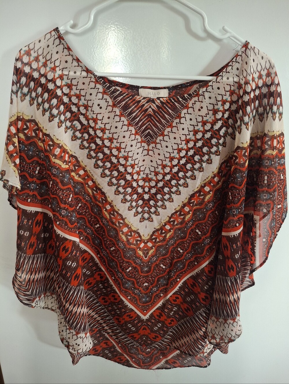 Halo Red and Cream Geometric Flutter Tunic